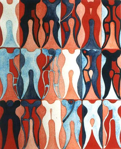 Pegs Red/Blue, 1979, watercolor