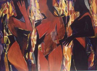 Nudes in Sunset, 1990, acrylic & collage