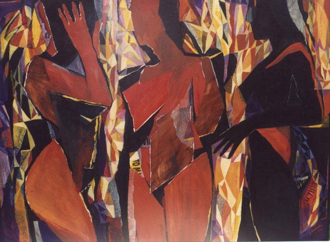 Nudes in Sunset, 1990, acrylic & collage